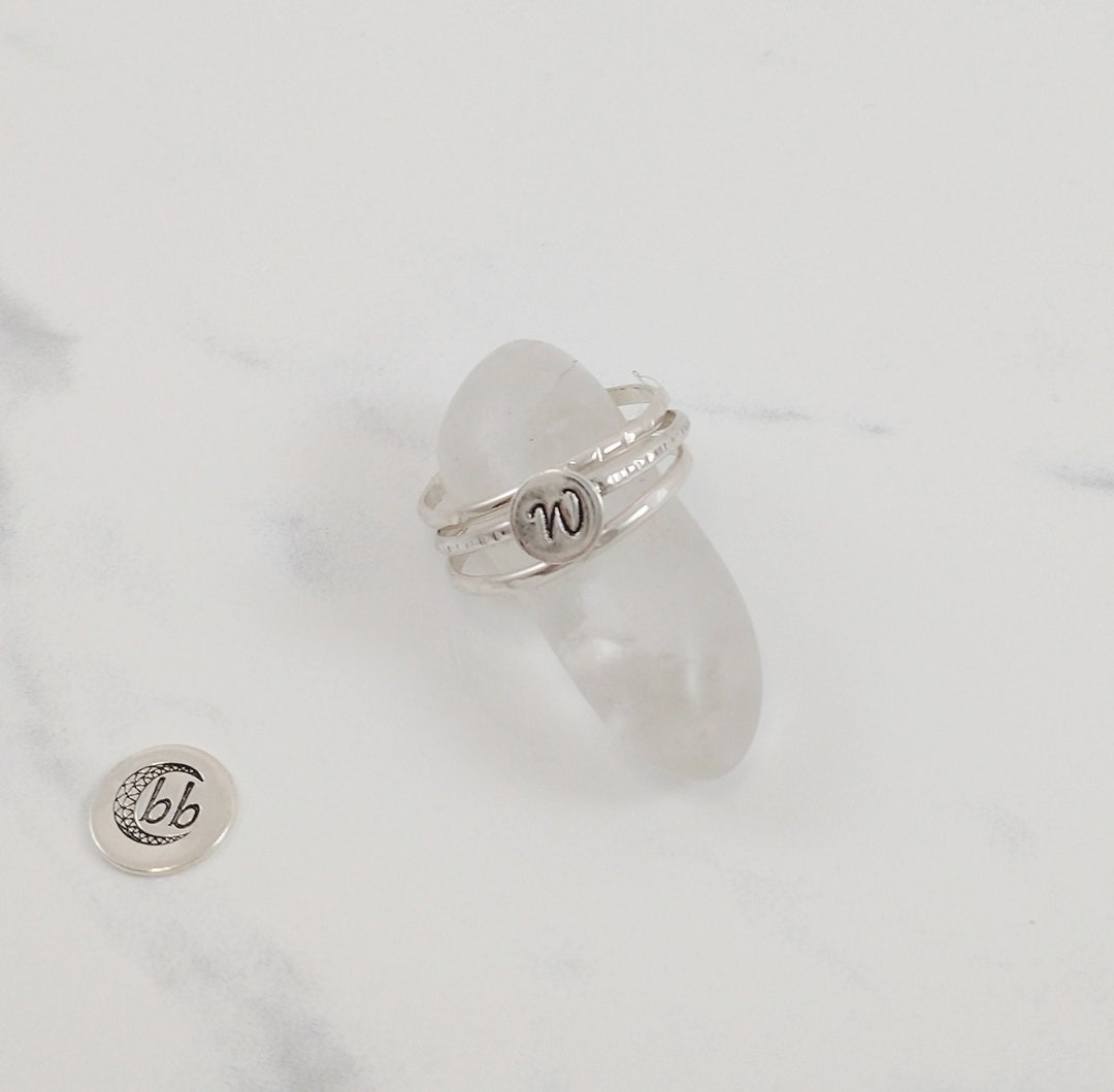 Initial Stacking Ring Set, 1 Initial & 2 Plain Rings, Sterling Silver ...