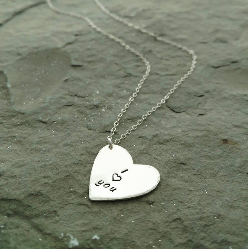 Heart Necklace With I Love You or Custom Message Sterling Etsy