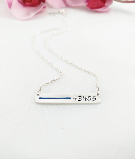 Thin Blue Line Necklace With Badge Number With 4 to 6 Letters or