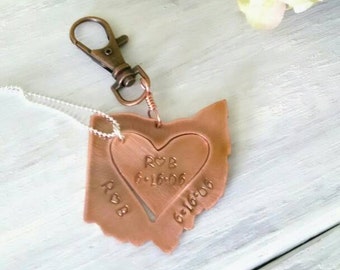 Couple's Gift for Ohio Wedding, Keychain and Necklace Set, His and Her Keepsake Gift for Ohio Marriage, 7th Anniversary Copper