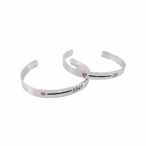 Thin Blue Line Cuff Bracelet With Badge Number and Heart