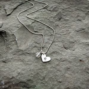 Heart and Birthstone Necklace With Initial, Sterling Silver Monogram Necklace, Layering Necklace, Gift for Daughter image 3