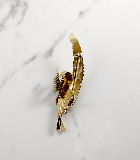 Rare Grosse Vintage Gold Plated Feather Brooch, M… - image 8
