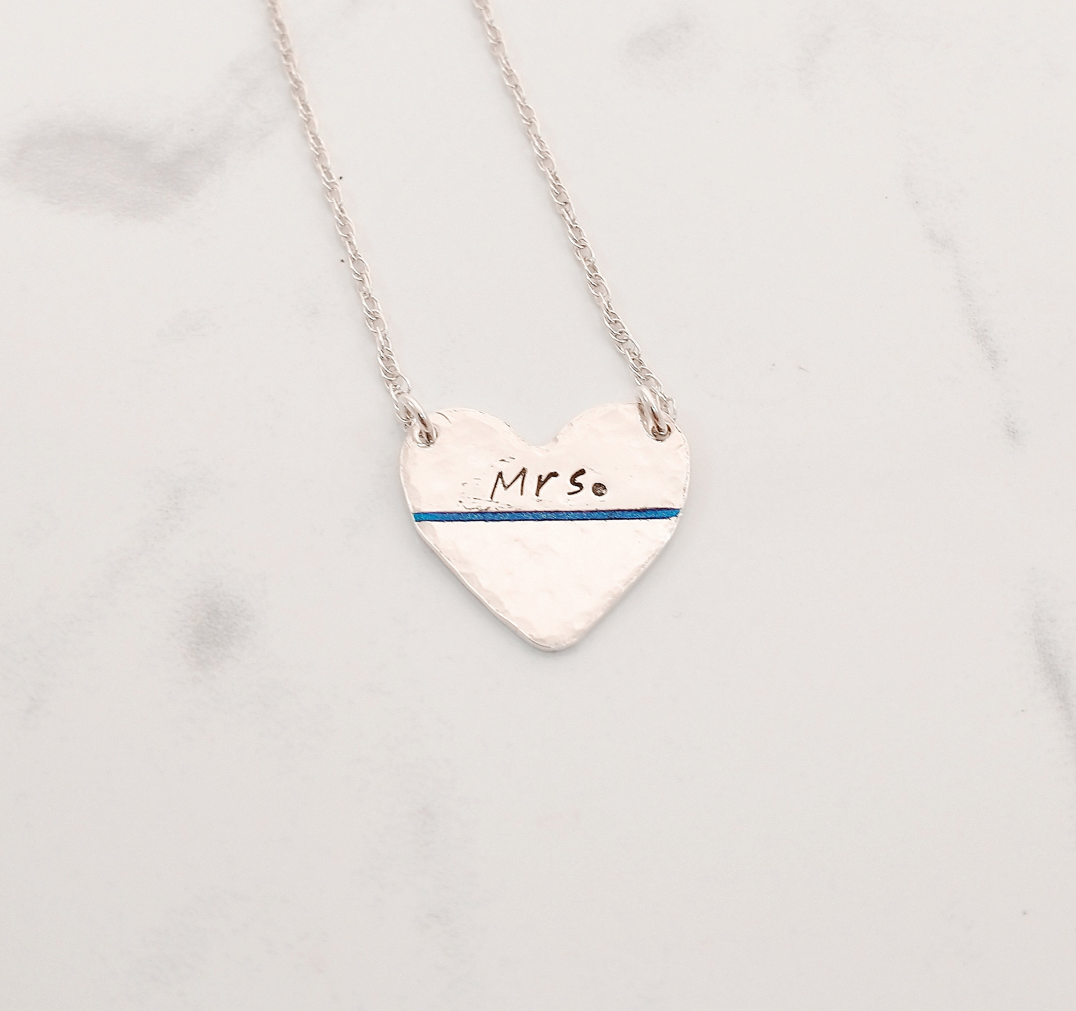 Thin Blue Line Heart Necklace With 