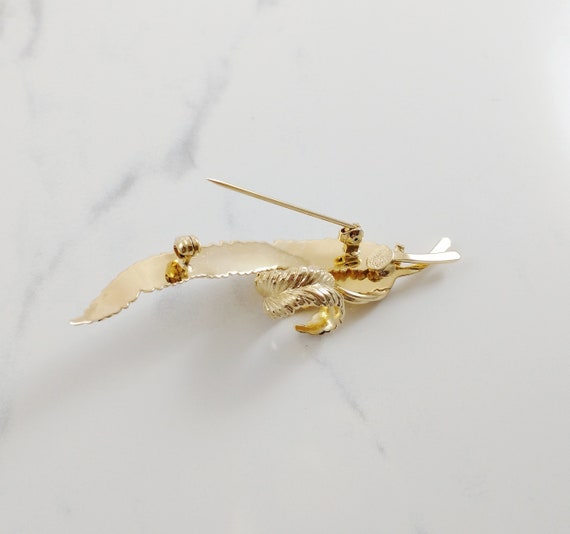 Rare Grosse Vintage Gold Plated Feather Brooch, M… - image 6