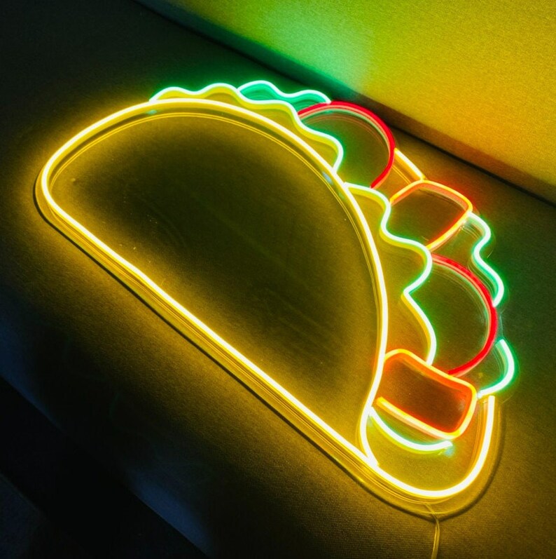 Taco Neon Sign Tacos Led Lights Wall Decor Custom Neon Sign - Etsy