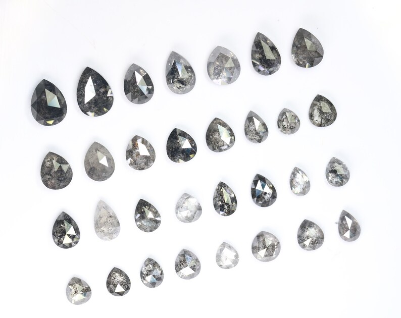 Pear Salt and Pepper Diamond Black Gray Diamonds JK00084 Etsy