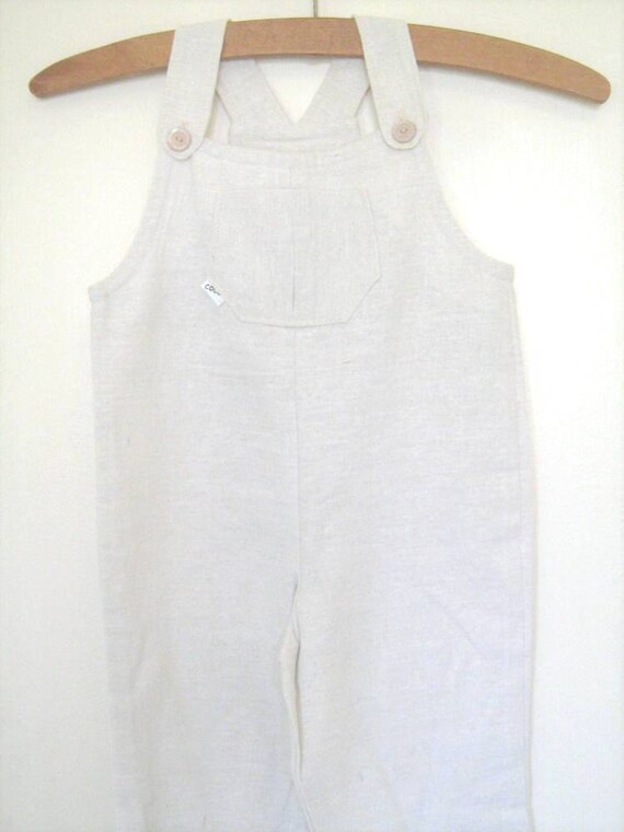 white linen dungarees