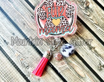 Fur mama paw print acrylic badge reel //leopard print// cheetah print // doctor/nurse/teacher badge reel