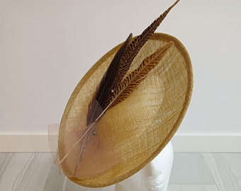 Feather headdress. Wedding headdress. Ascot. Wedding Hat. Ascot Hat. Brown Fascinator, Hatinator, Royal Ascot Hat, Tea Party Hat