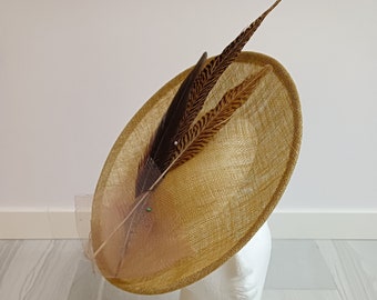 Feather headpiece. Wedding headpiece. Ascot. Wedding hat. Ascot hat. Brown fascinator, Hatinator, Royal Ascot hat, Tea party hat