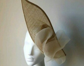 Beige Sinamay Hat with Crin Bow, Sinamay Hat, Sinamay Pamela, Wedding Hat, Events Hat, Races Hat, Derby Hat, Ascot Hat, Party Hat