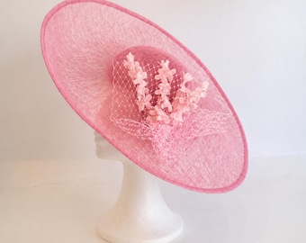 Blue Sinamay Pamela with White Flowers, Blue Hat, Derby Hat, Blue Derby Hat, Races Hat, Ascot Hat, Wedding Hat