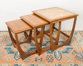 G Plan Fresco Retro Teak and Tile Top Nest of Tables 1960s