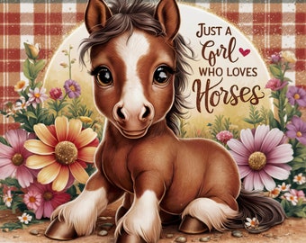 Envoltura para vaso de sublimación sin costuras "Just a Girl Who Loves Horses", descarga instantánea