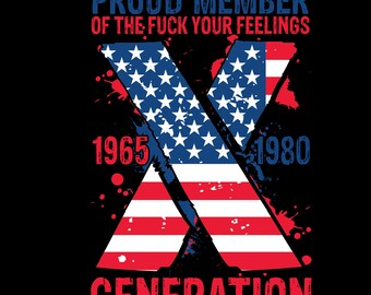 Bandera estadounidense de la Generación X orgullosa, PNG, diseño sarcástico (descarga digital)