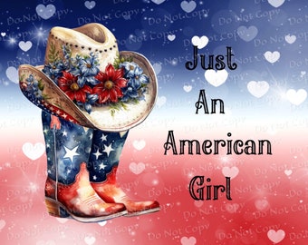 Vaquera americana, vaso patriótico, diseño de sublimación para camiseta (PNG, descarga instantánea)