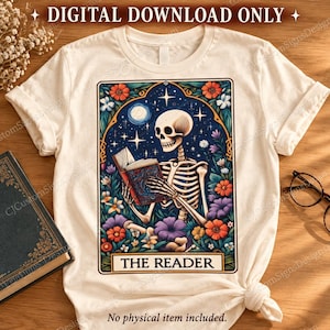 De Lezer Tarotkaart, Skelet Tarotkaart, Ontwerp Skelet Boekenliefhebber, Digitale Download