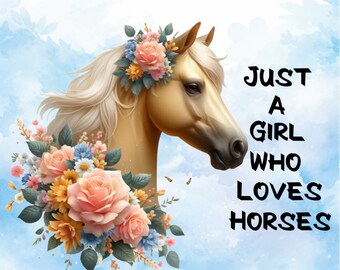 Envoltura para vaso de sublimación sin costuras "Just a Girl Who Loves Horses", descarga instantánea