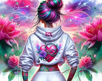 Funda para vaso Nurse Life, diseño de corazón floral (archivo digital)