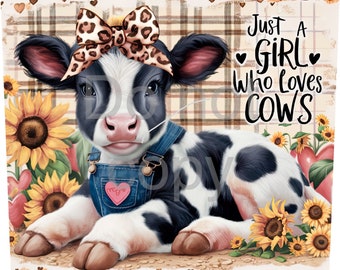 Diseño de sublimación para camiseta/vaso "Chica que ama las vacas" (PNG, descarga instantánea)