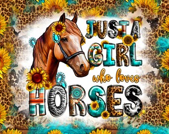 Envoltura para vaso de sublimación sin costuras "Just a Girl Who Loves Horses", descarga instantánea
