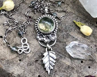 Moss Agate nature inspired sterling silver necklace // 18” chain