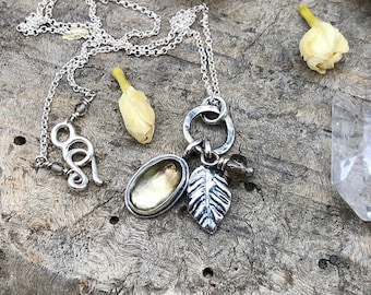 Bio Lemon Quartz and sterling silver leaf necklace // 16” chain // charm necklace // nature inspired