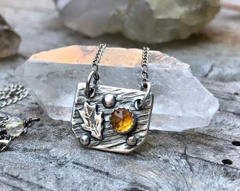 Citrine sterling silver nature inspired necklace // 18" chain // metaphysical // citrine jewelry // handmade // leaves // leaf jewelry