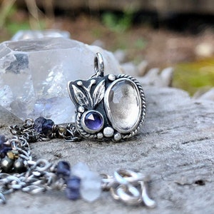 Quartz & Iolite sterling silver nature inspired pendant // 18” chain / silver jewelry / Iolite necklace / Quartz necklace / leaves / floral