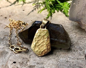 Hammered brass and sterling silver geometric shield pendant // 18" chain goldfill // mixed metal