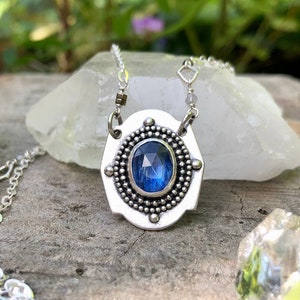 Kyanite sterling silver art deco inspired necklace // 18&quot; chain // Oxidized // Handmade // Kyanite jewelry // Metaphysical