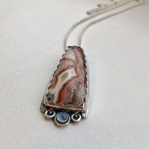 Crazy Lace Agate & rainbow Moonstone sterling silver necklace // 20&quot; chain // Agate jewelry // moonstone jewelry // silver jewelry