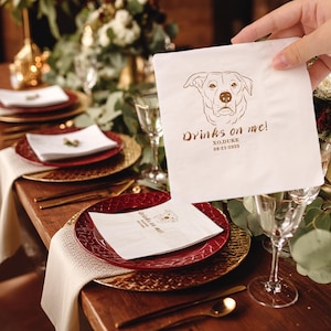 Tovaglioli personalizzati per matrimonio con animali domestici, tovaglioli per cani, tovaglioli personalizzati, cane illustrato personalizzato, bomboniere, tovaglioli di carta personalizzati