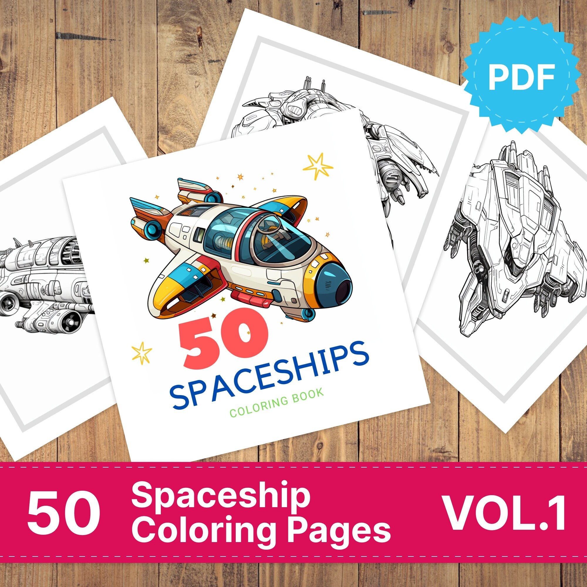 50 Spaceships Coloring Pages for Kids and Adults. PDF Coloring Etsy