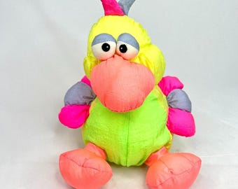 Rare Prestige Toy Co Neon Duck Squeaking Plush 1990