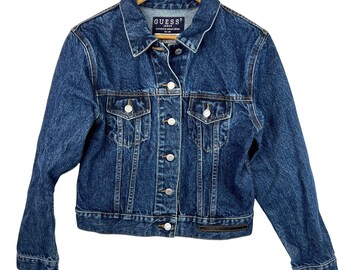Vintage Guess Dark Denim Cropped Classic Jacket Small
