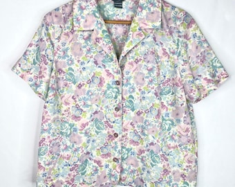 Vintage Koret Petite Pastel Floral Button Down Shirt 10P