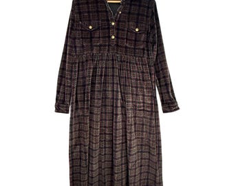 Vintage Jones New York Velour Long Sleeve Plaid Dress M