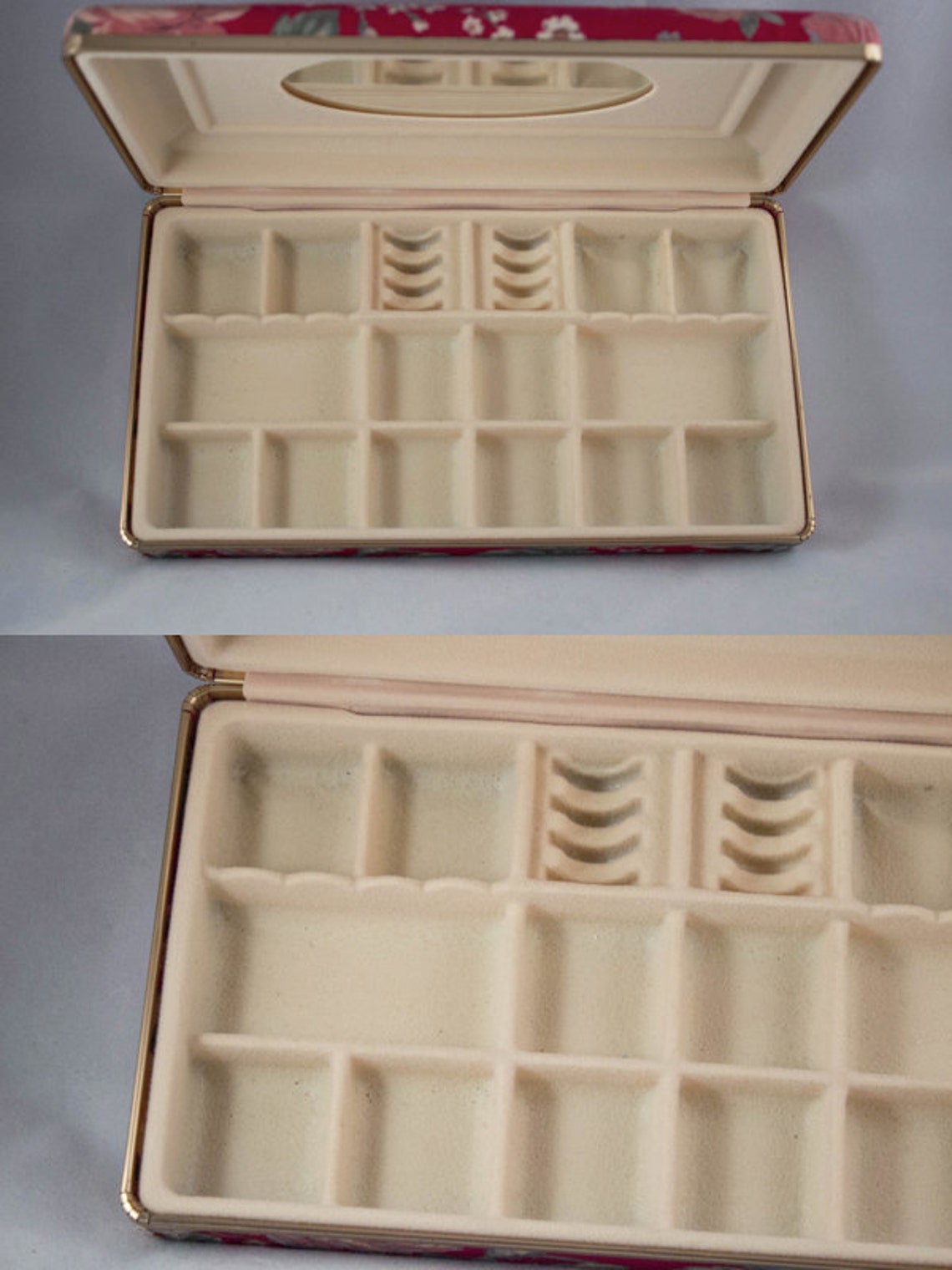 Red Floral Fabric Hinged Jewelry Box Etsy