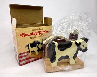 New in Box Country Kitchen Wooden Cow Napkin Holder