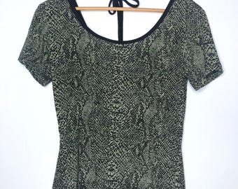 Vintage 90s Fashion Bug Snake Print Tie Back Top