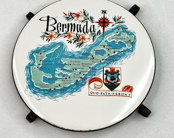 Vintage Bermuda Island Map Porcelain Round Trivet