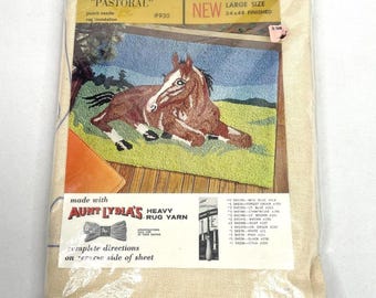 Vintage Aunt Lydia's Punch Needle Rug Canvas Horse