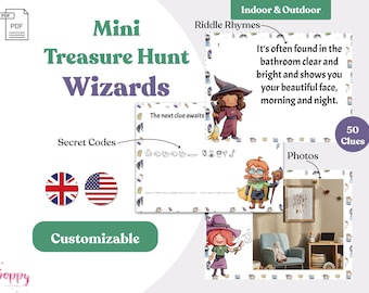 Wizard Treasure Hunt - Personalizable Magic themed Scavenger Hunt for Children's Birthday - Digital print at home PDF