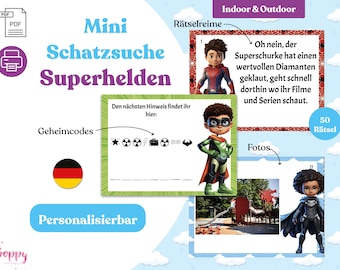 Superhelden Schatzsuche - personalisierbare Schnitzeljagd zum Kindergeburtstag - digitales PDF zum Ausdrucken