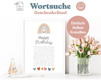 Gutschein Geburtstag - personalisierter Rätsel Erlebnisgutschein für jeden Anlass - digitale Geschenkidee zum Ausdrucken - DIN A4 PDF