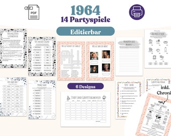 60. Geburtstag Partyspiele - 14 personalisierbare Spiele zum Jahr 1964 - digitales PDF zum ausdrucken
