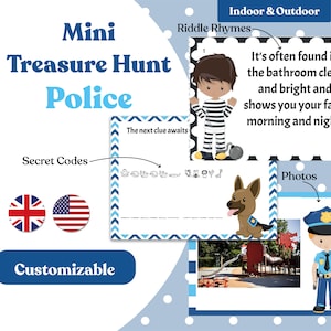 Police Treasure Hunt - Personalizable Police themed Scavenger Hunt for Children's Birthday - Digital print at home PDF