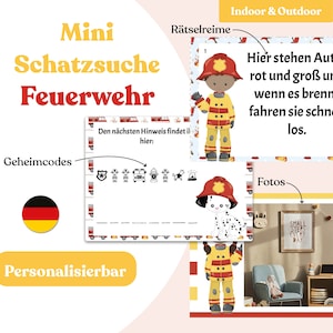 Fire brigade treasure hunt - personalizable scavenger hunt for a child's birthday - digital PDF to print